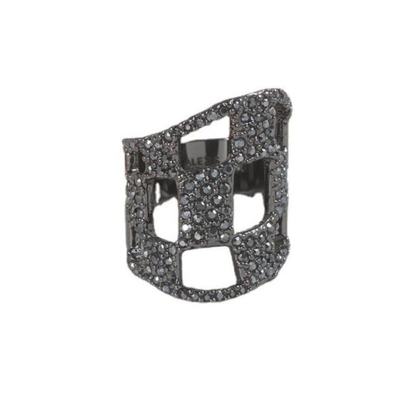 Alexis Bittar Gunmetal Georgian Checkerboard Pave Ring - Size 7 - Picture 1 of 6